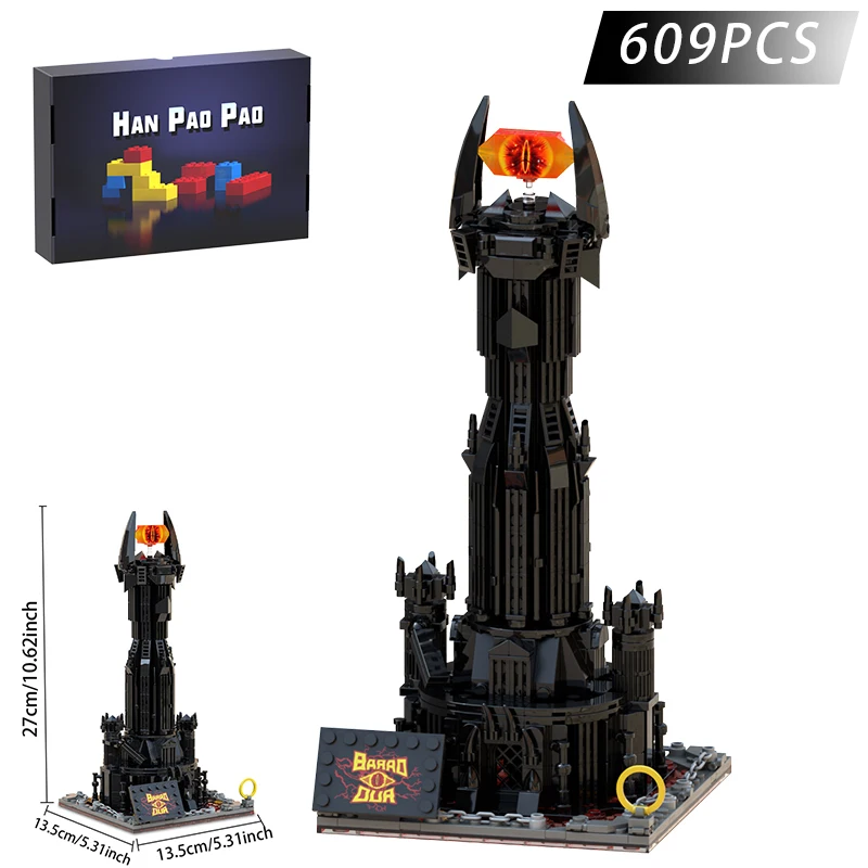 609pcs Black Tower on Book Lorded Ringes Block Toys Magic Castle Dark Tower Architecture Bricks Toys Fans Kid Xmas Gift