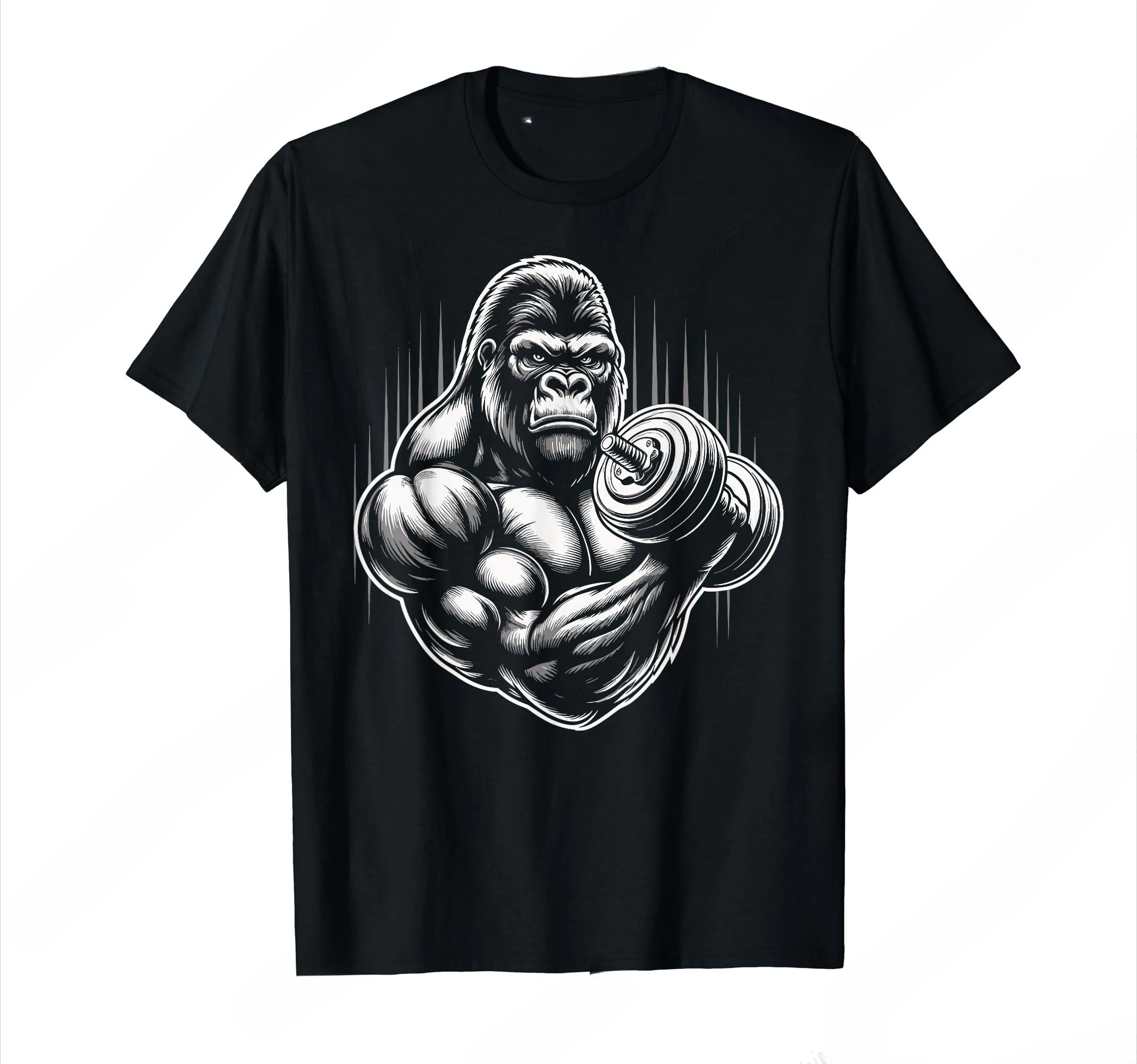 Gorilla Muscle Dumbbell Exercise Men's and Women's T-shirts Fashion Cool Men's Fun Cotton Short Sleeves