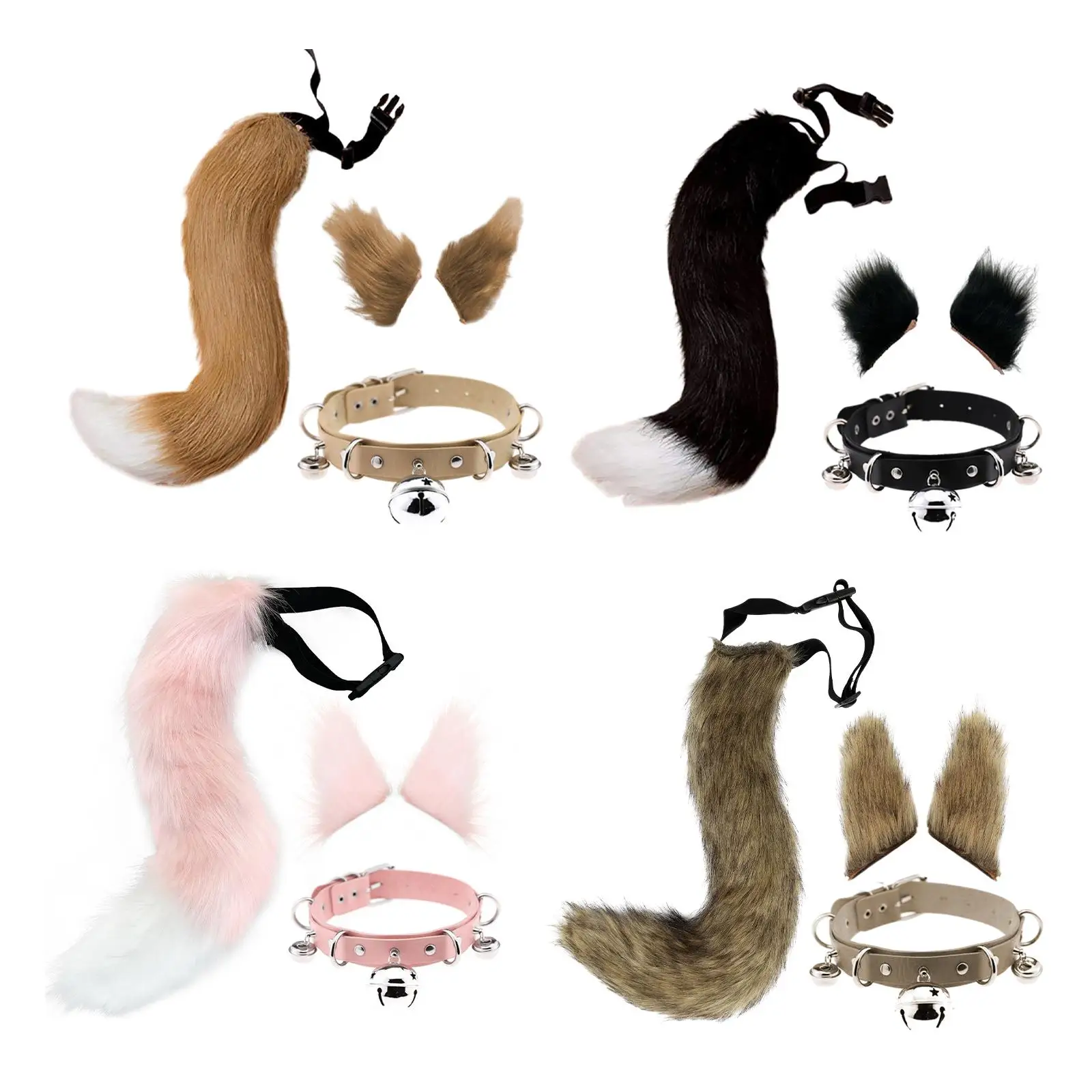 

3x Animals Ears and Long Tail Set Cute Cat Ear and Tail for Masquerade Show