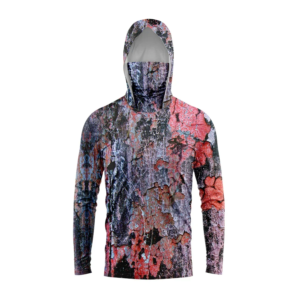 Herren Angelhemd mit Kapuze und Gesichtsbedeckung, Camo-Print, UPF50+ Sonnenschutz, schnelltrocknend, atmungsaktiv, für Outdoor- und Strandsport. – Detail 8