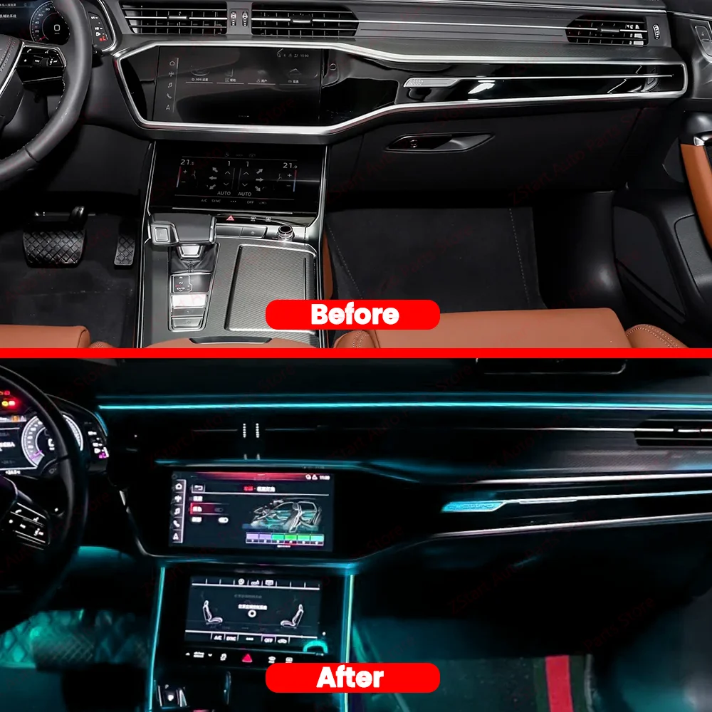 Left-hand Drive Car 32 Color LED Dashboard Multicolor Ambient Lights For Audi A6 C8 A7 Center Console Decorative Lamp 2019-2024