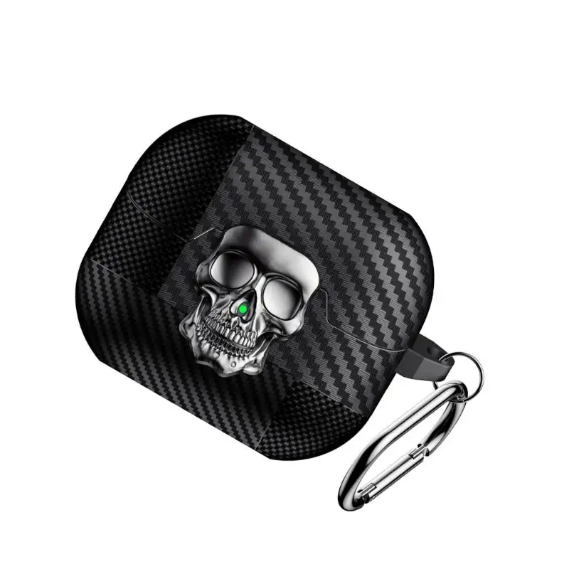 31BA Skull Pattern Protective Case For Buds 3Pro Flexible Carbon Fiber TPU Cover Full Protections Anti Slip