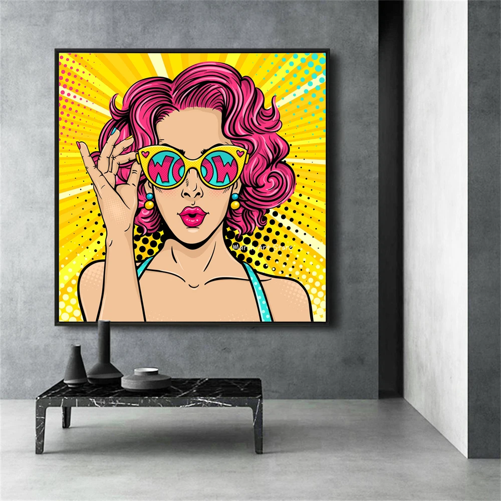 Sexy Girl Art Poster Comic Pop Wall Art Canvas Painting Prints Face Surprised Shock Comic Wall Decor Living Room Home Decor