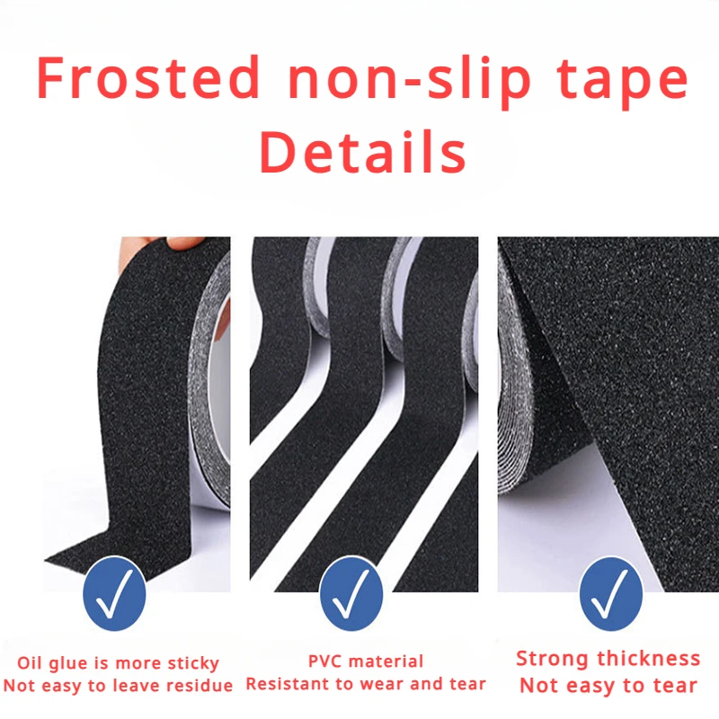 Black Frosted Anti-slip Tape Anti-frosted Slip Strips for Stairs Self-adhesive Bathroom Floor Steps Waterproof Anti-slip Warning image 3