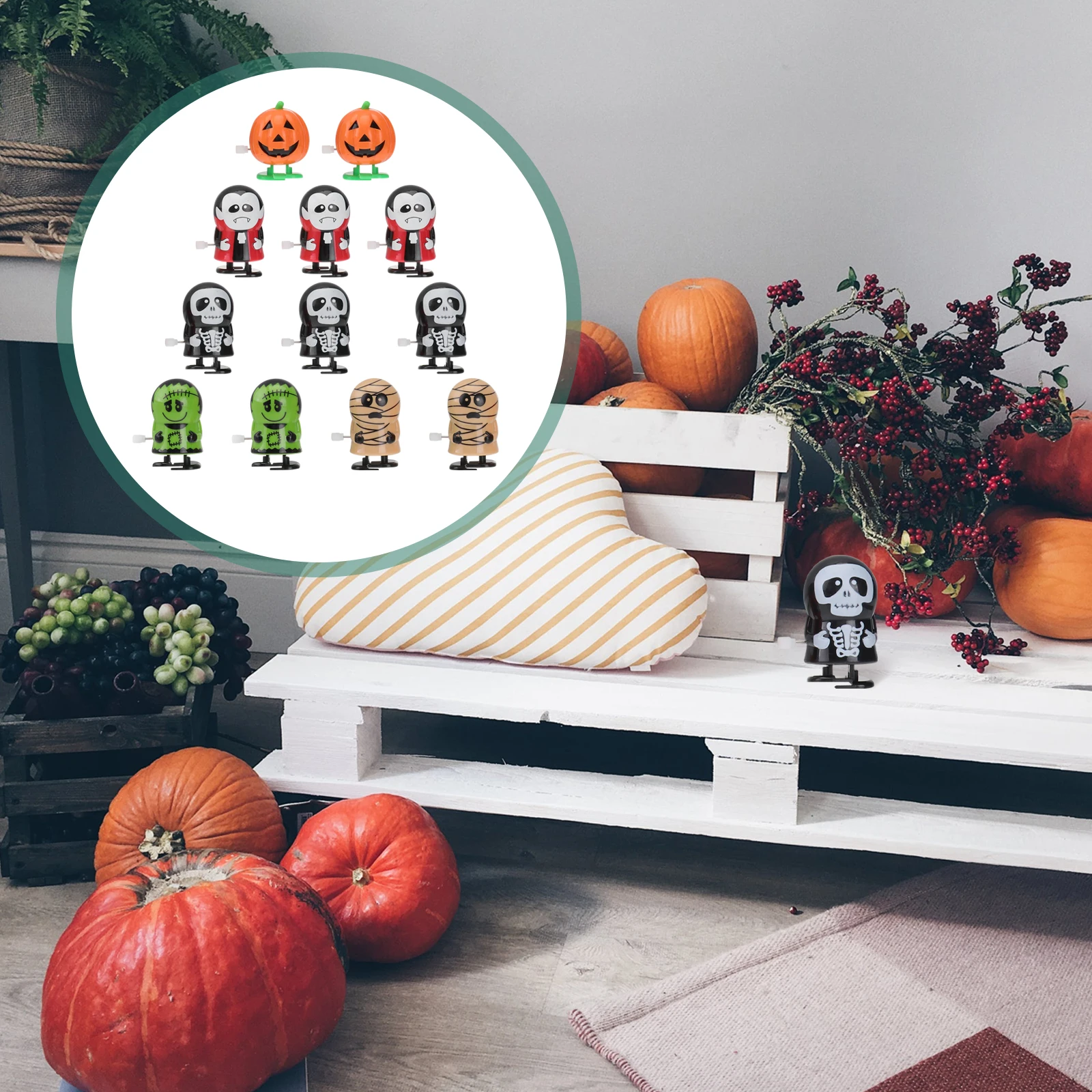 12pcs Wind-Up Assorted Halloween Party Favors Mini Zombie Mummy Skull Pumpkin Funny Adults Safe Plastic Carnival