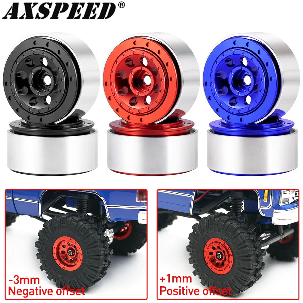 AXSPEED 4Pcs 1.0 Beadlock Wheel Rim Hub Positive/Negative Offset +1/ -3mm for TRX4M SCX24 AX24 FCX24 1/18 1/24 RC Crawler Car