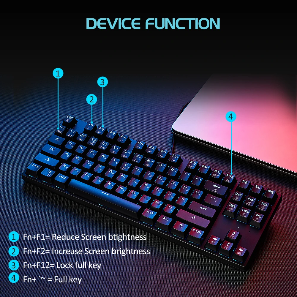 For 87 Key Red Brown Kailh Switch USB Type-C Wired Connection ABS