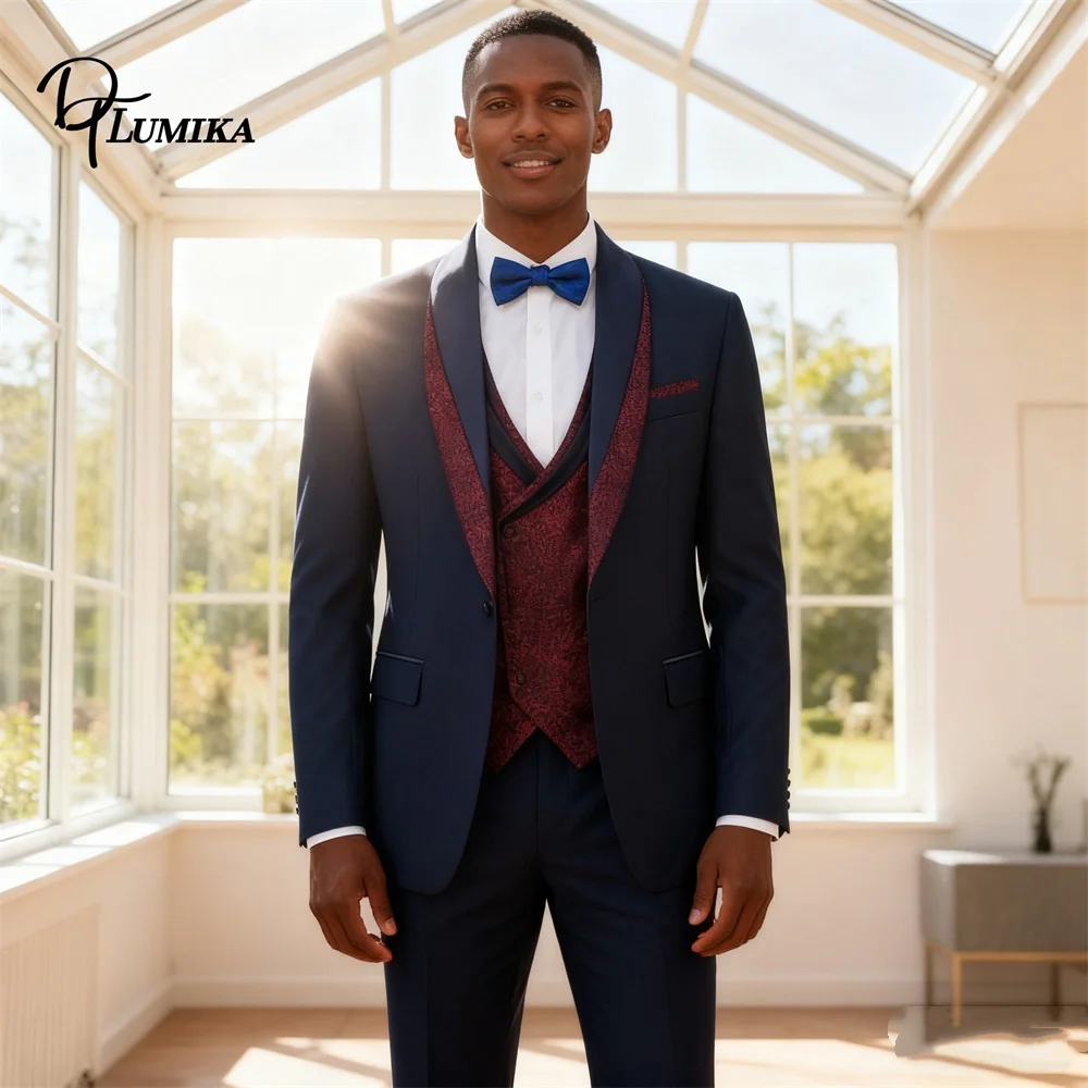 

DTLumika Paisley 3-Piece Suit Set for Men, Single Breasted Jacket Pants Vest Wedding Suits for Groom Bestman Formal Prom Tuxedo