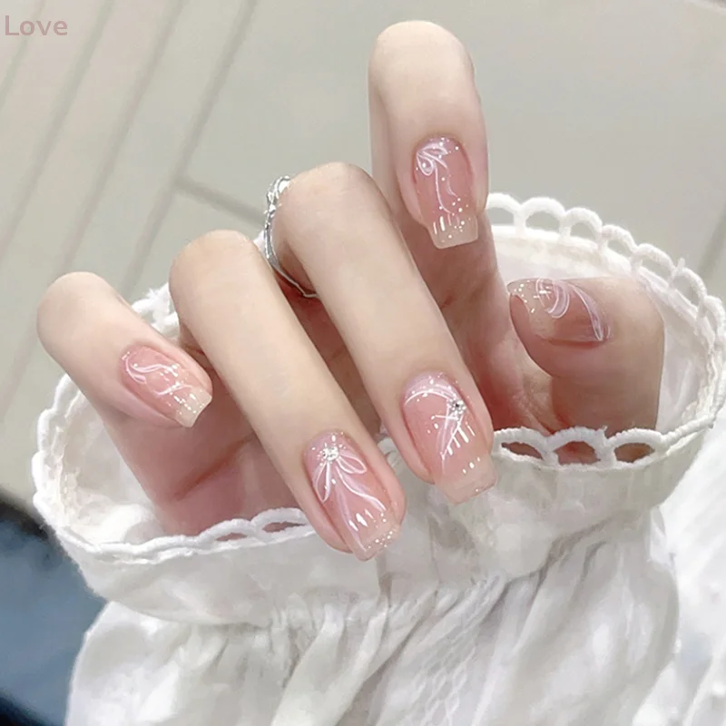 [L & P] مسمار ملصق الشريط القوس الأبيض ثلاثية الأبعاد رقيقة لتقوم بها بنفسك مسمار ملصقات فنية الديكور الوردي القوس نمط مانيكير ذاتية اللصق مسمار الشارات