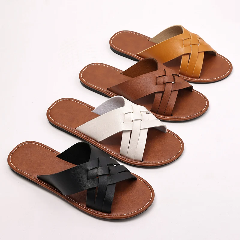 

Женские тапочки, классические тапочки на плоской подошве с круглым носком, лето 2024, повседневная простая обувь, удобные сандалии с открытым носком, домашние шлепанцы, женские шлепанцы