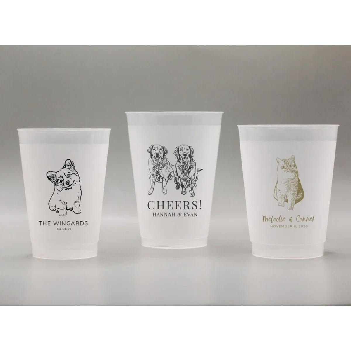 Customized Pet Frosted Shatterproof Frost-Flex Cups, Personalized Animal Wedding Favor Cups, Wedding Rception & Special Event Fa