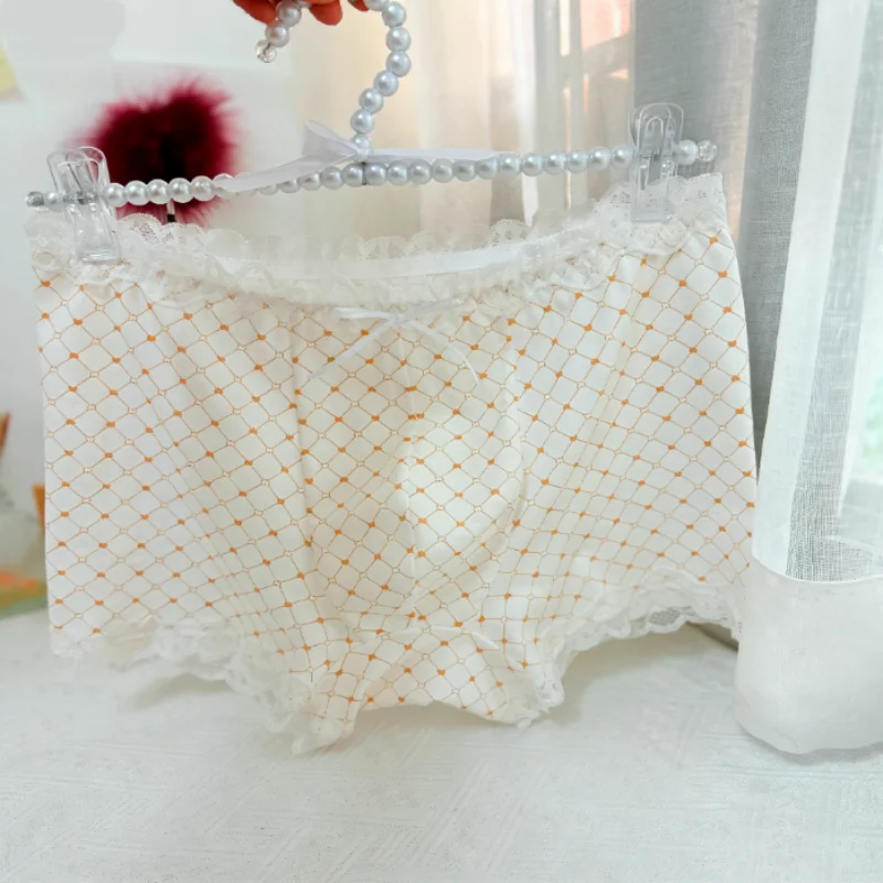 Underwear Men Ice Silk Lace Trim Bow Printing Bottoms Comfortable Soft Fabric Briefs Sexy Adult Man Sweet Panties Shorts
