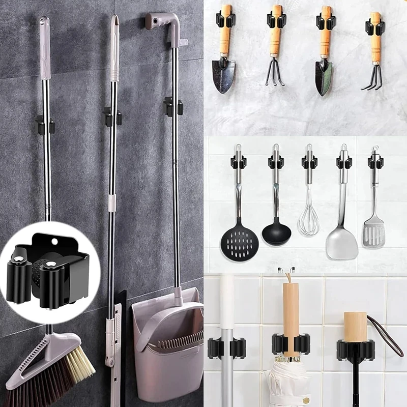 Self-Adhesive Mop Holder Clips, Stainless Steel Broom Hanger Hook, Waterproof Rack with Screw for Kitchen Bathroom Organizer - view 4