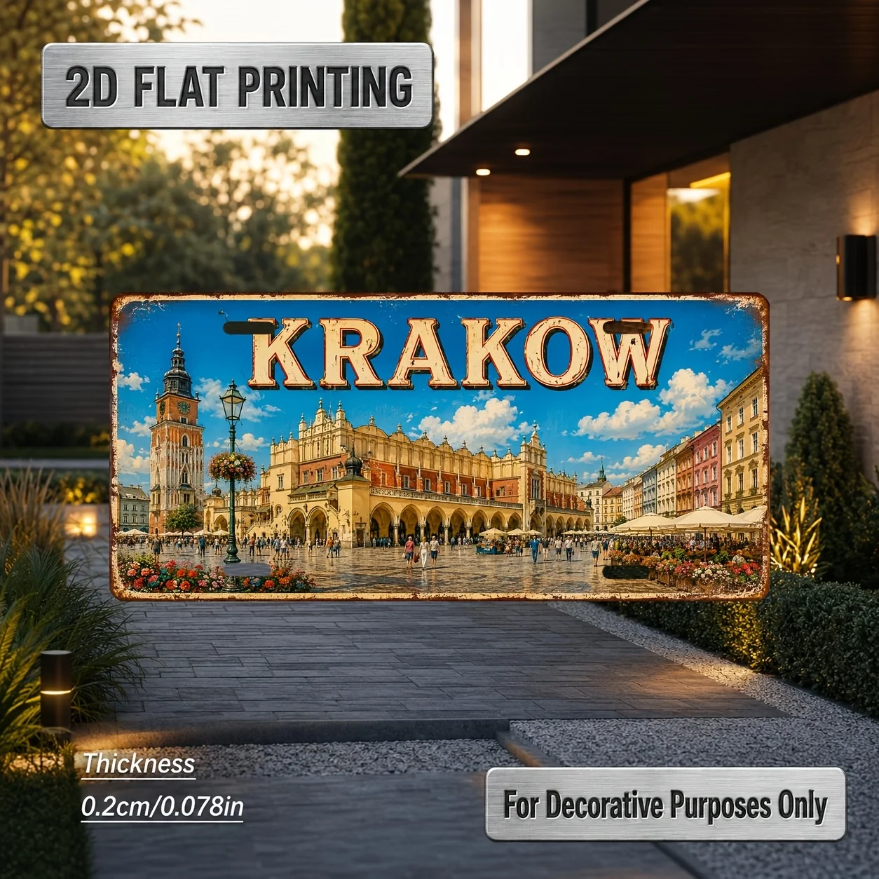 2D Flat-[2D Flat] 2D Flat-[2D Flat] 2D Flat, 1pc, Krakow-Themed Vintage Sign, for Decorative Use Solely, Decorative Plate, Gift