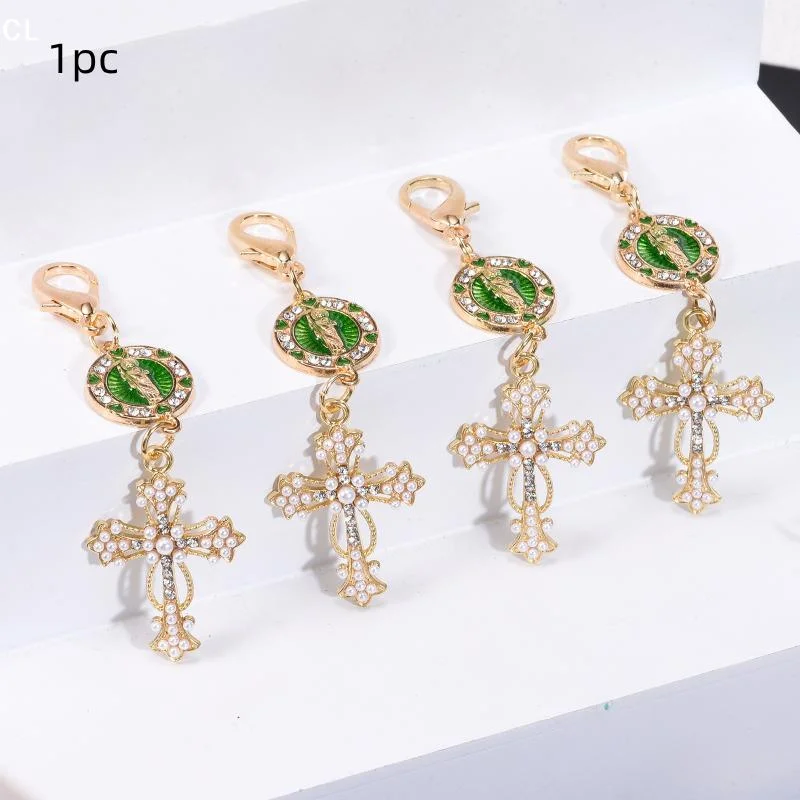 1Pc Rhinestone St Jude Cross Keychain Charms Religious Saint Jude Medal Bag Pendants For Baptism Communion Confirmation Gues