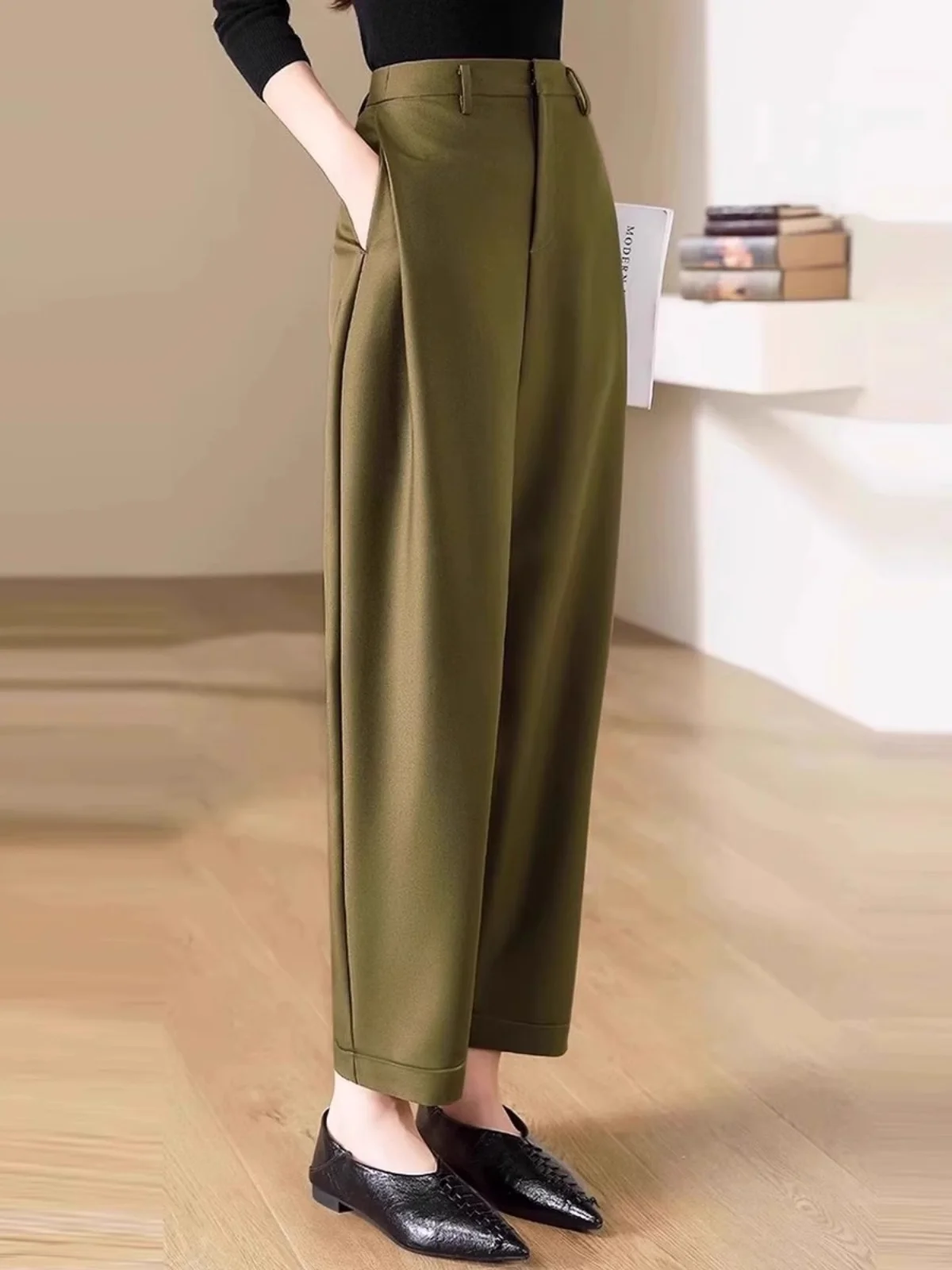 Ozhouzhan Women clothes 2024 Autumn and Winter New Cocoon Shaped Sickle Casual Pants Design High Waist Slimming Straight Suit...