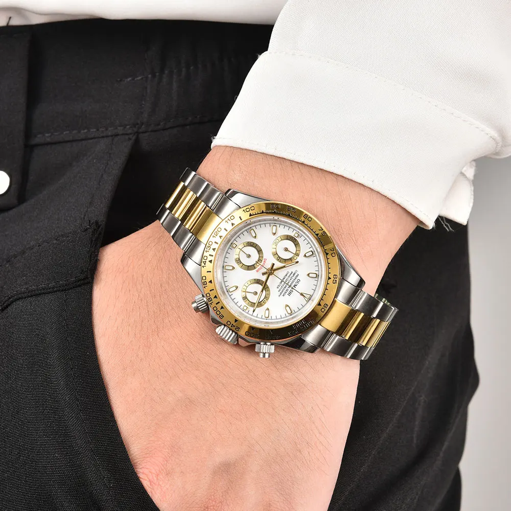 39mm men's watch VK63 movement quartz chronograph sapphire glass stainless steel strap luxurious business men's custom watch