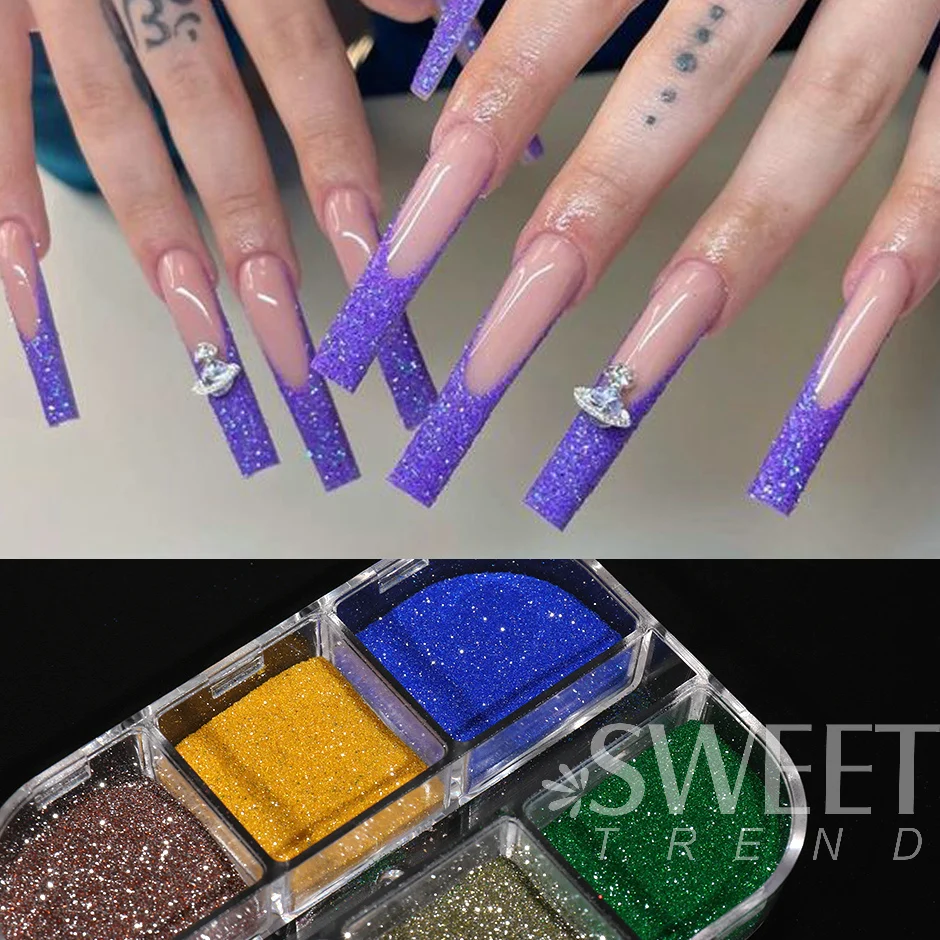 Sparkly Diamond Glitter polvere per unghie argento riflettente colorato pigmento cromato Flash discoteca immersione sabbia Manicure paillettes