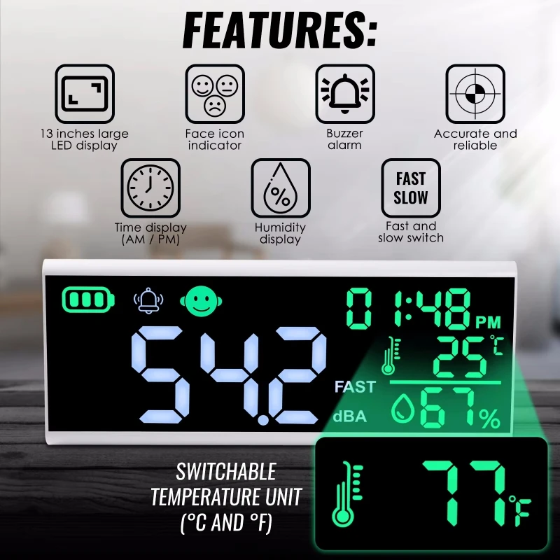 Digital Wall-mounted Desktop Sound Level Noise Decibel Meter with 13