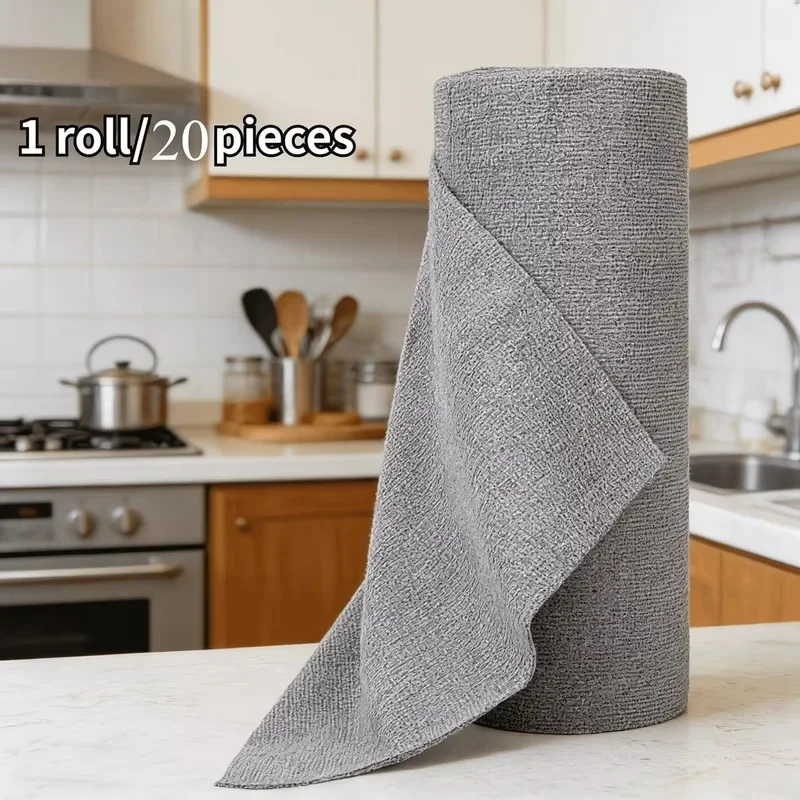 1 Roll (20Pcs) Thick Tear‑off Disposable Kitchen Cleaning Cloths Water‑Absorbing Non‑Scratch Dish Washing Towels