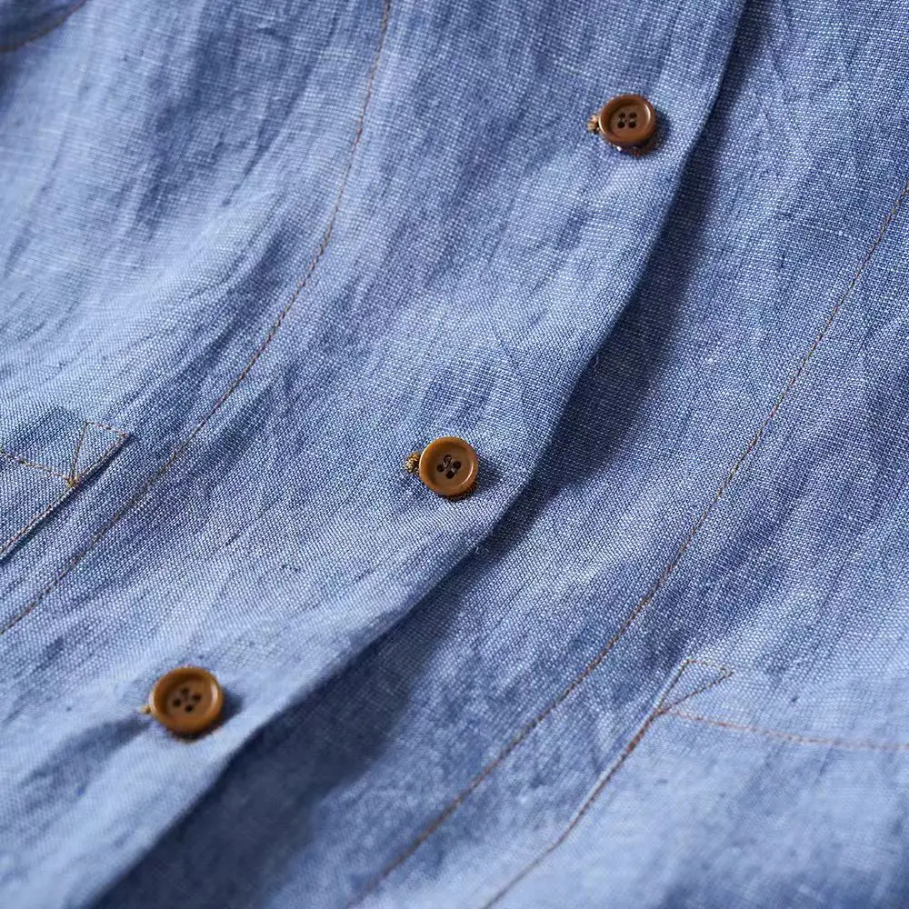 Damska luźna wyszczuplająca prosta bluzka typu top, pasująca do stylizacji artystycznej w stylu retro, na wiosnę i lato, z cienkiego materiału, z okrągłym dekoltem i guzikami...