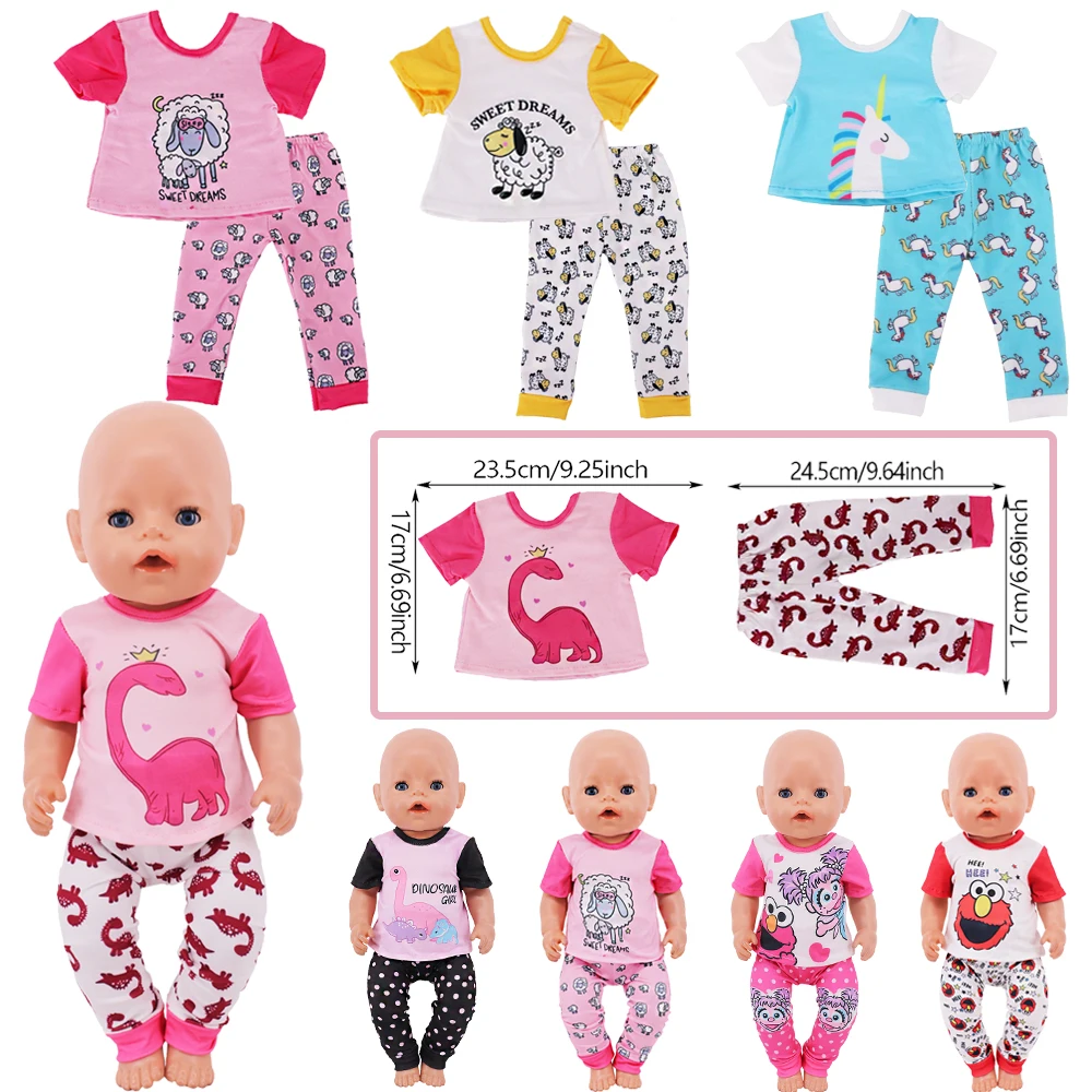 2Pcs/Set Summer t-shirt +Pants Casual Outfit For 18 Inch Doll Gift 43 Cm Reborn Baby Doll Clothes Accessories OG Girl's Toy Gift