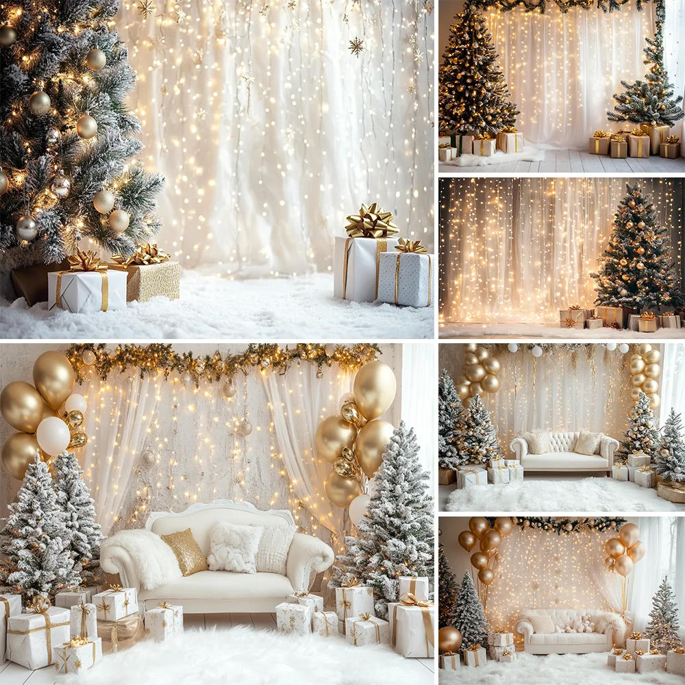 

Photography Background Winter Christmas Snow Forest White Glitter Gift Kids Family Portrait Decor Backdrop Photo Studio