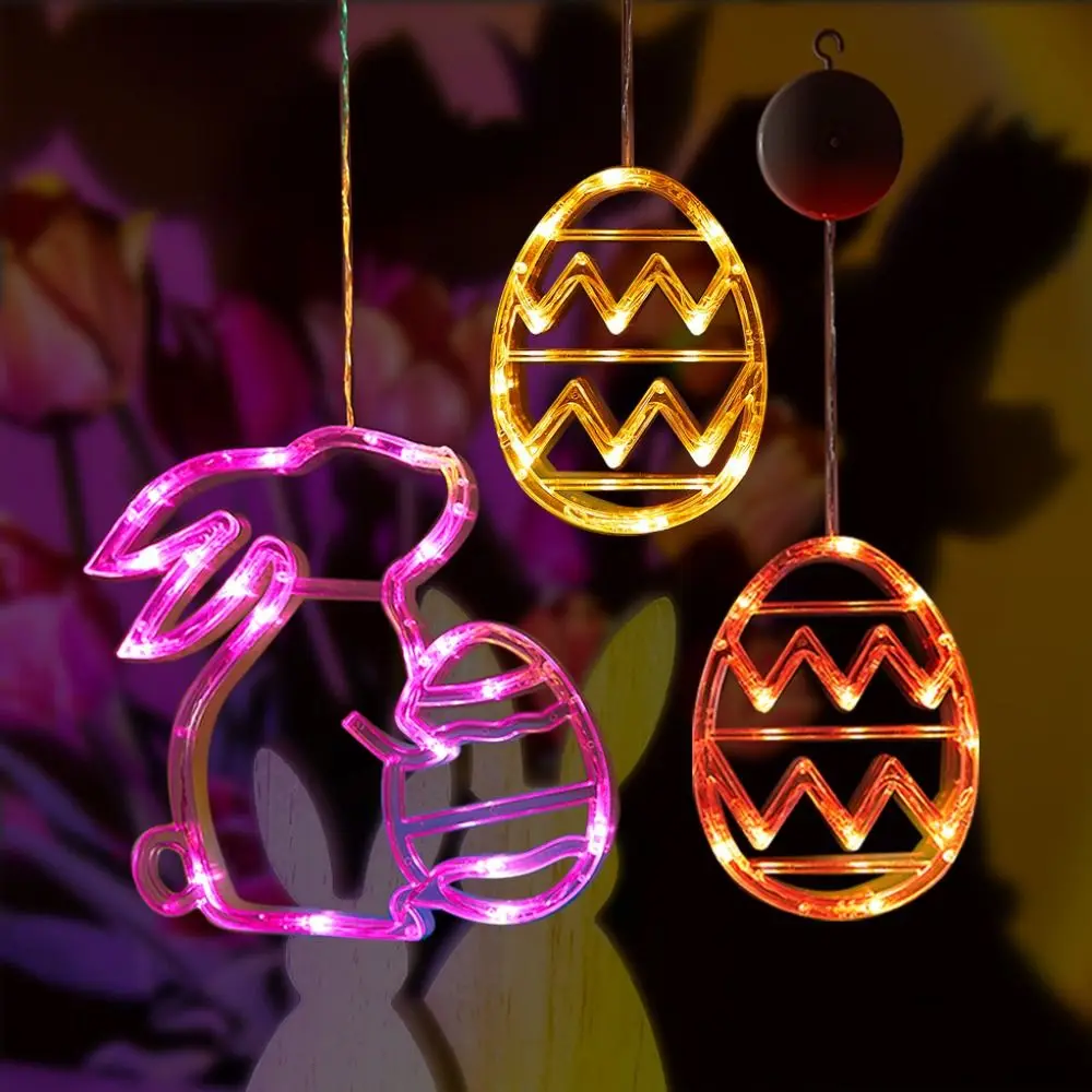 

Cute Plastic Easter Window Lights Wall Hanging Lightweight Egg Suction Cup Light Multicolor Atmosphere Light Indoor Home