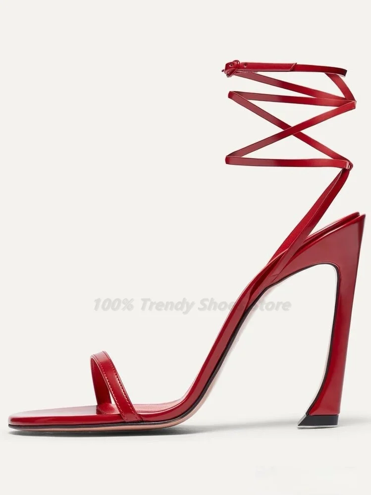 

European and American Sexy High-Heeled Sandals with Thin Heels and Red Straps Crossed Women's Sandals, Banquet High-Heeled Shoes