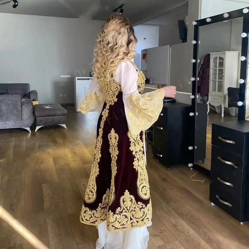 Abiti tradizionali albani modesti Abiti da sera neri Abiti da festa da donna Abito da ballo in pizzo vestido De Fiesta De Boda personalizzato