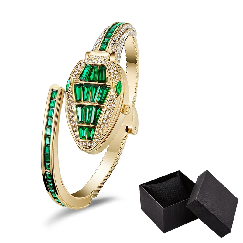 

Gold Green Watch Women Quartz Wristwatch Luxury Bangle Bracelet Diamond Watches Ladies Clock Sliver Golden Snake Shaped Reloj