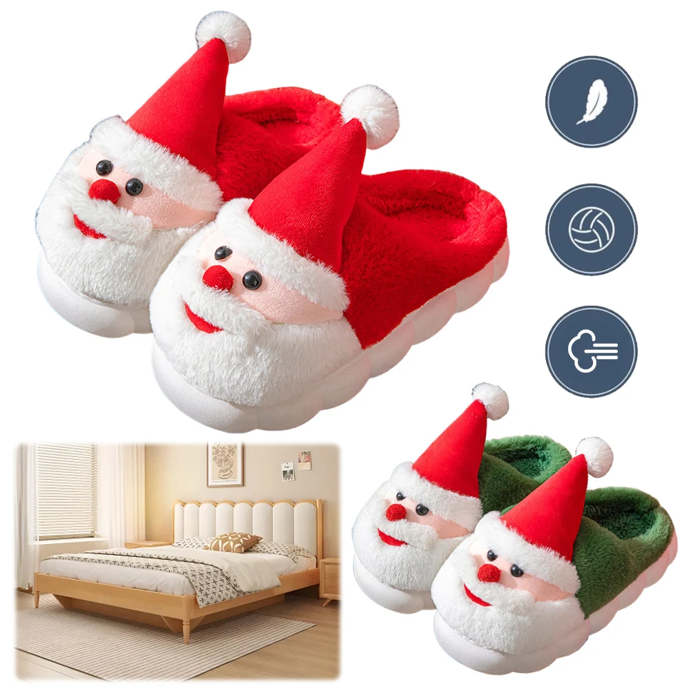

Christmas Santa Claus Slippers Warm Slip-on House Shoes Comfortable Fluffy Home Slippers Plush Santa Slippers for Indoor Bedroom
