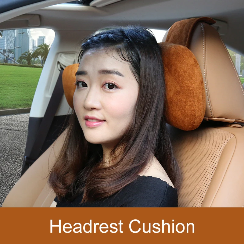 Car Neck Pillow Headrest Car Neck Support Pillow for Relieving Neck Fatigue Rest Deer Skin Velvet Cushion Pad Head Rest Pillow