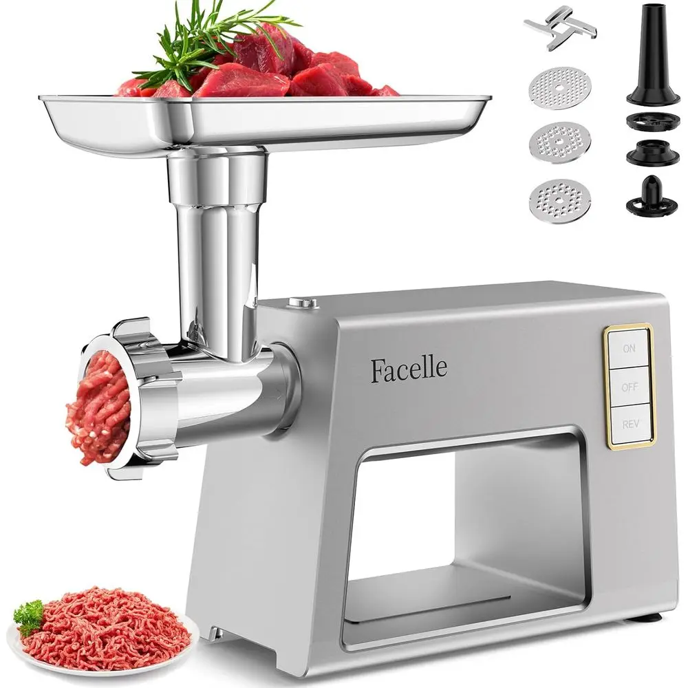 

Electric Meat Grinder, Mincer with Stainless Steel Blades & 3 Grinding Plates, Sausage Stuffer & Kubbe Kit, Good for Burgers, Ki