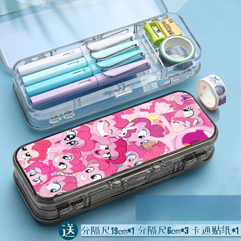 My Little Pony Pencil Box Transparent Cartoon Peripheral Simple Multifunctional Double Layer Large Capacity Stationery Box Gift