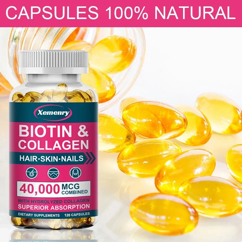 Collagen Biotin Capsules for Extra Strength Boost Hair, Skin and Nails Improve Skin Texture Hair Growth Follicle Repair