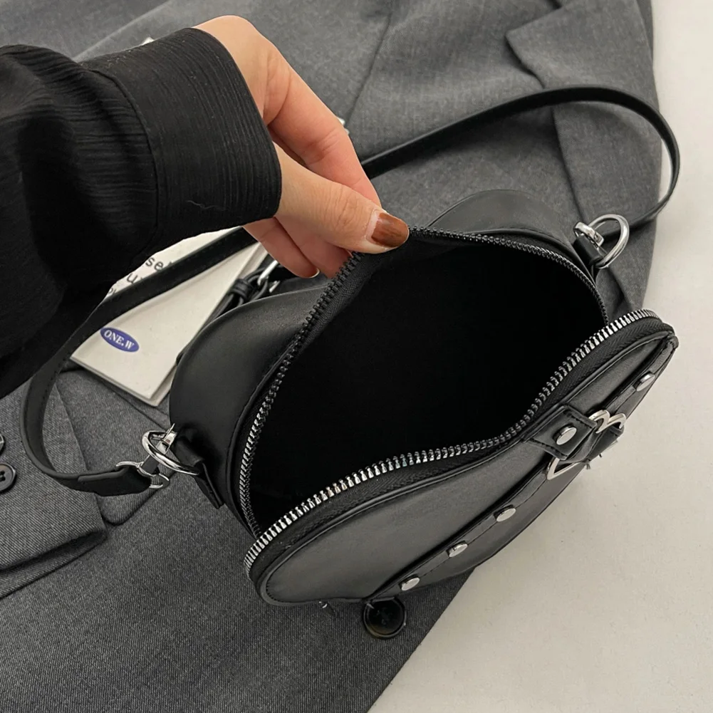 

Women Rivet Shoulder Bag PU Leather Simple Satchel Bag Solid Color Adjustable Strap Female Outdoor Bag