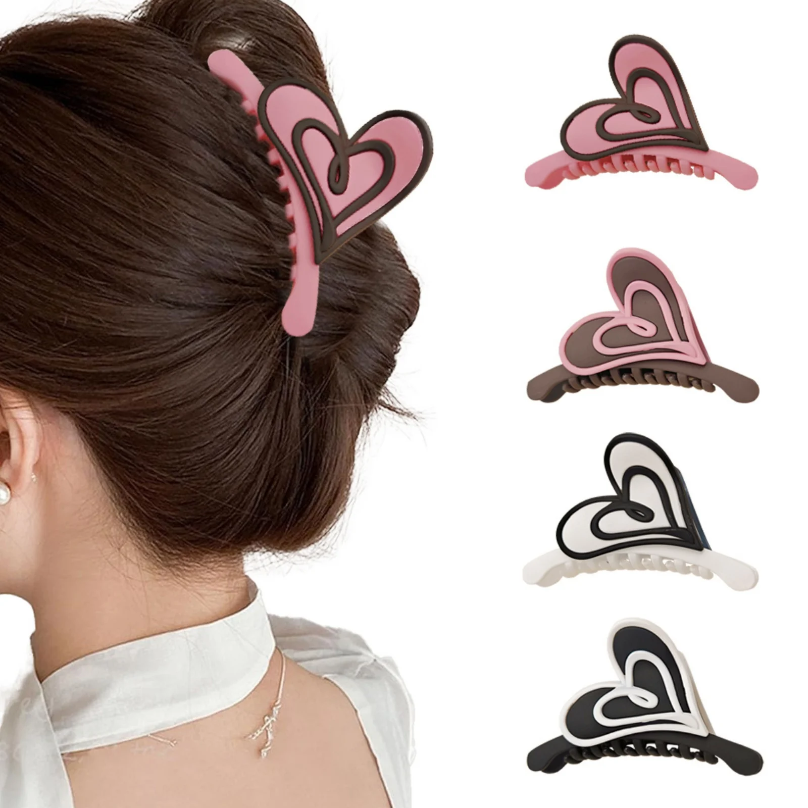 

1PC Two - Tone Double - Heart Hair Claws, Trendy Hair Grips, Fashion Hair Accessories For Women's Hairstyles