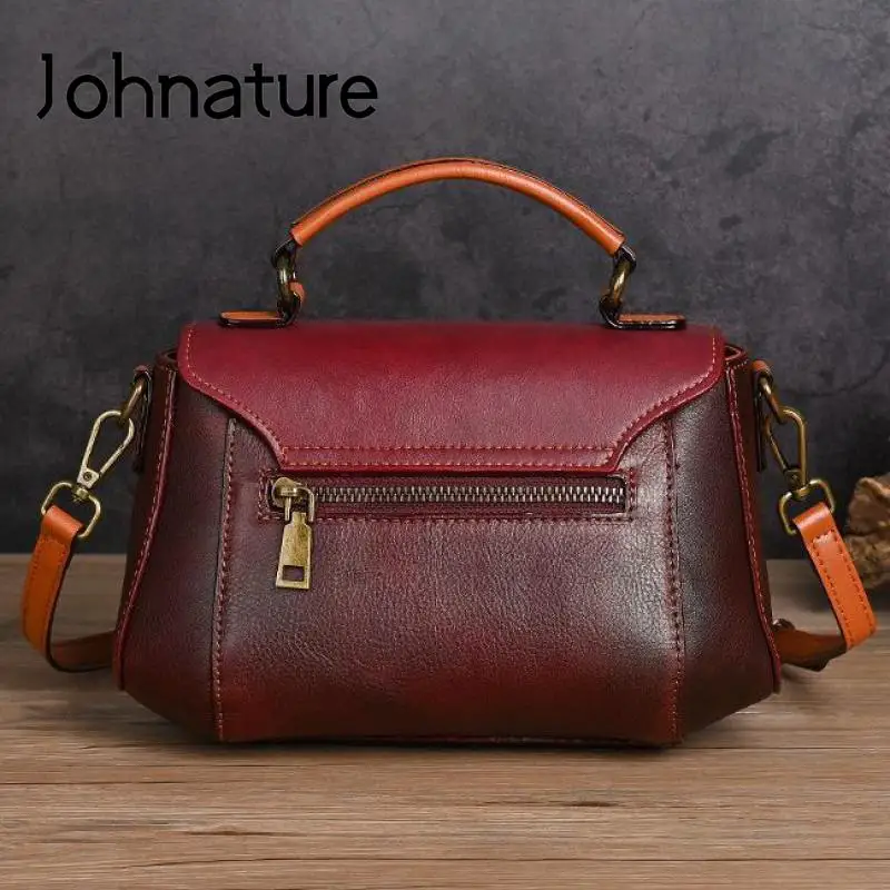 Borsa vintage Johnature 2024 nuova borsa da donna in vera pelle tinta unita versatile vera pelle bovina borse a tracolla e a tracolla casual