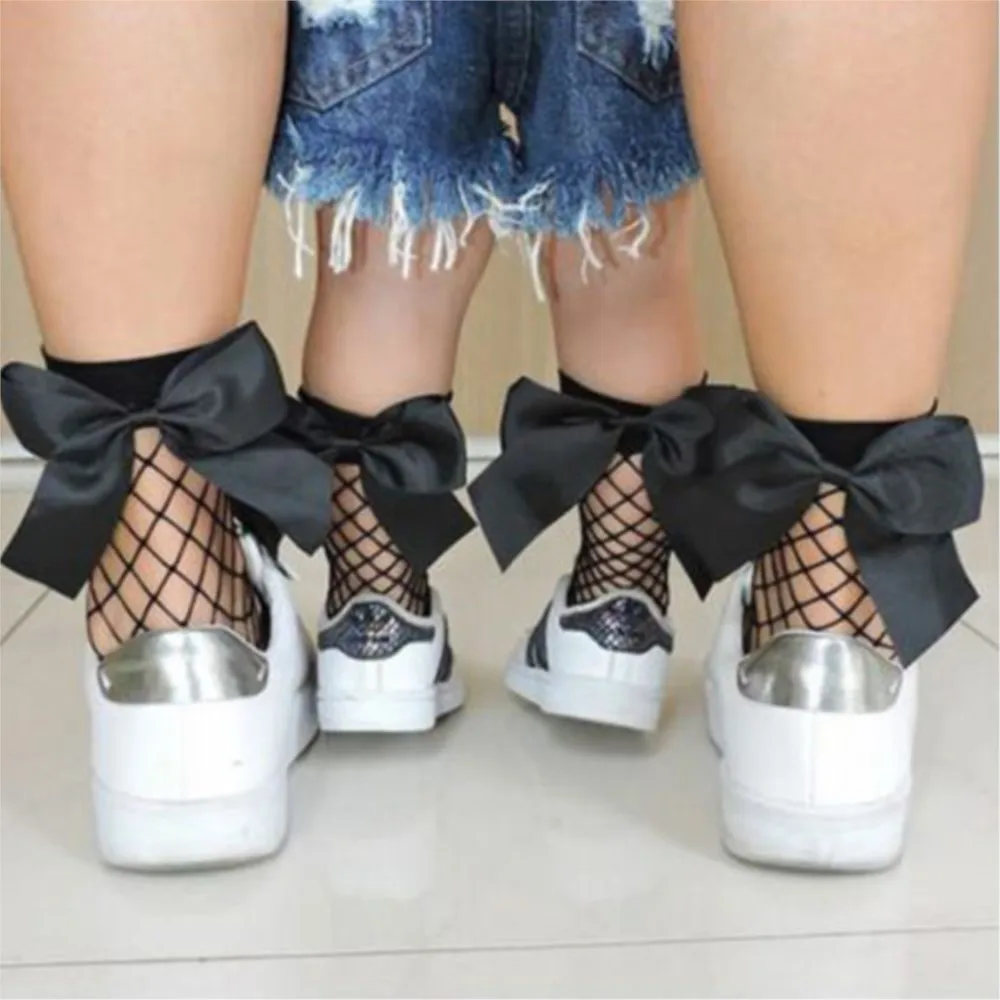 2pair/Women Baby Girls Kids Mesh Socks Bow Fishnet Ankle High Lace Fish Net Vintage Short  Fashion Summer  baby socks