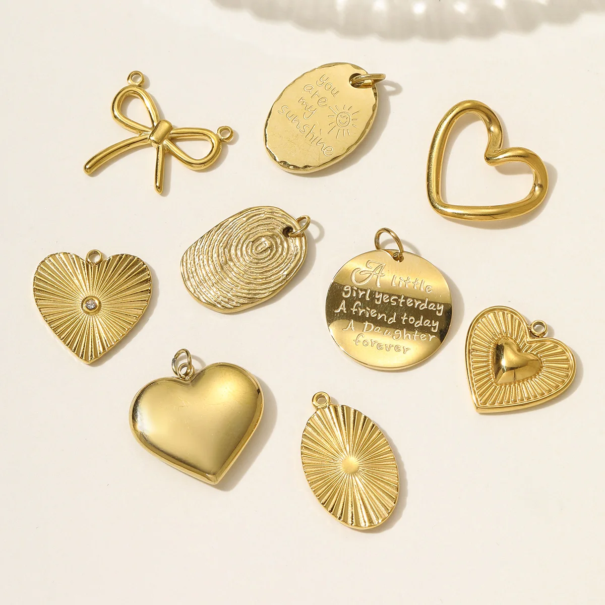 3Pcs/Lot Stainless Steel Heart Charms Round Fingerprint Pendants For DIY Making Necklace Earrings Jewelry Accessory Wholesale