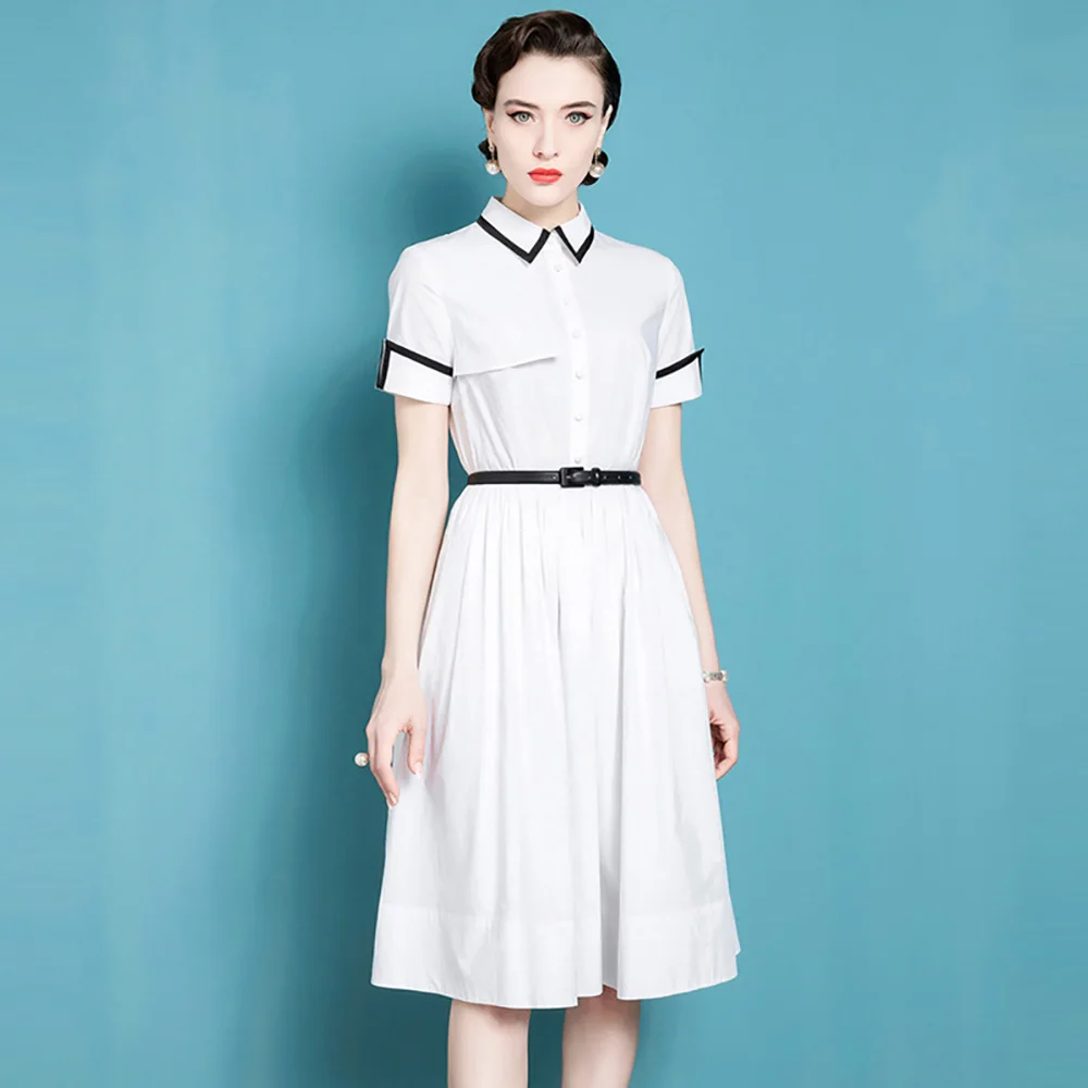 High End Temperament French Retro Dress Women'S New Summer Doll Collar Cotton Umbrella Skirt