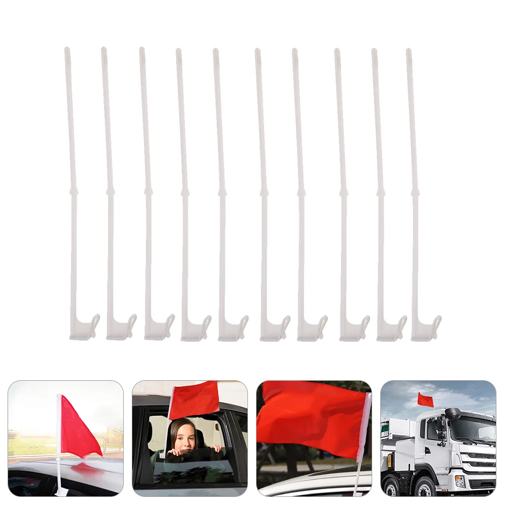 10 Pcs Car Window Flagpole Poles Clips Truck Holder Bracket for Nation Support Color Protection