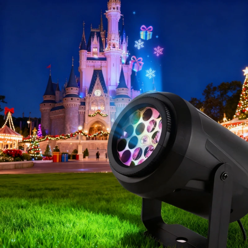 Projektor Świąteczny z 16 Wzorami, Efekt Świetlny na Scenę, Wielodynamiczne Światło Dekoracyjne, Zasilane przez USB, Projekcja na Sufit i Ścianę