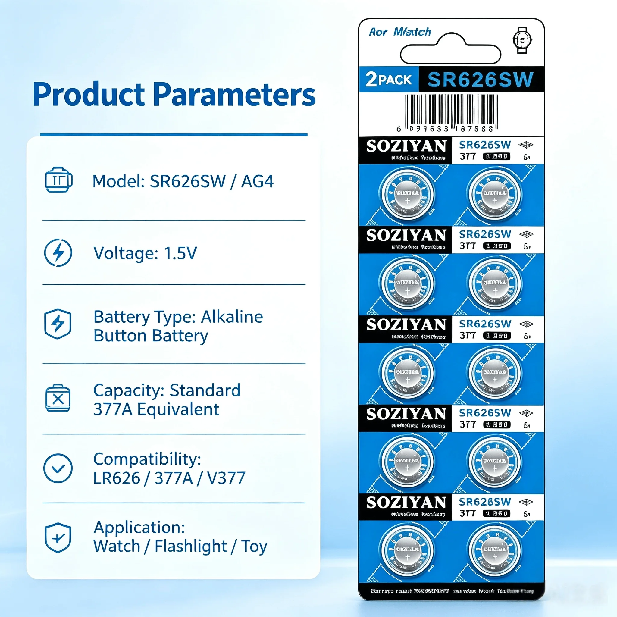 5-50Pcs SR626SW AG4 1.5V Alkaline Watch Button Battery Compatible with LR626 377A V377 Suitable for Watch Flashlight Toy