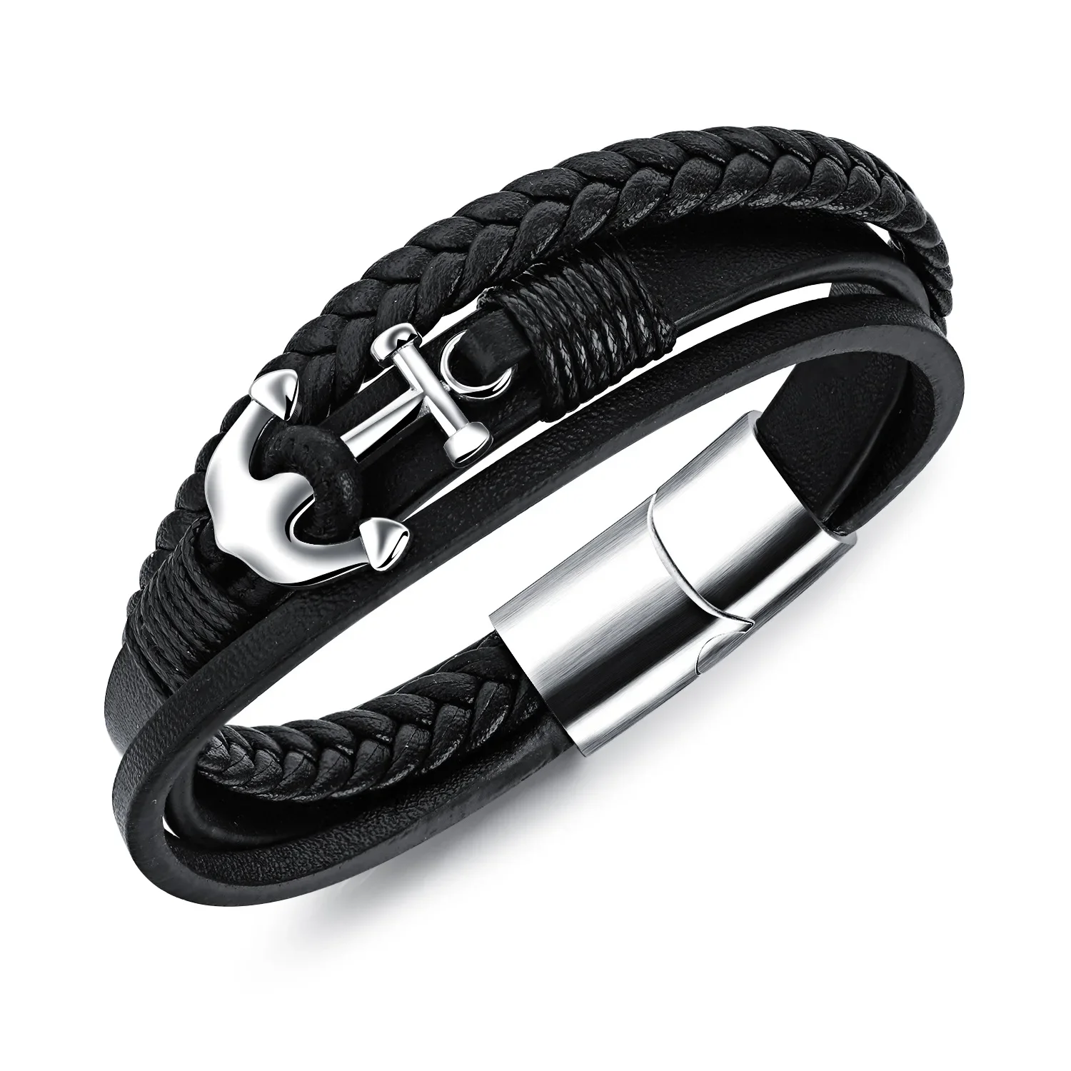 Ppw1 Kralen Armband Mutilayer Gevlochten Lederen Armband Voor Mannen Roestvrij Staal Magnetische Armband Sieraden Cadeau