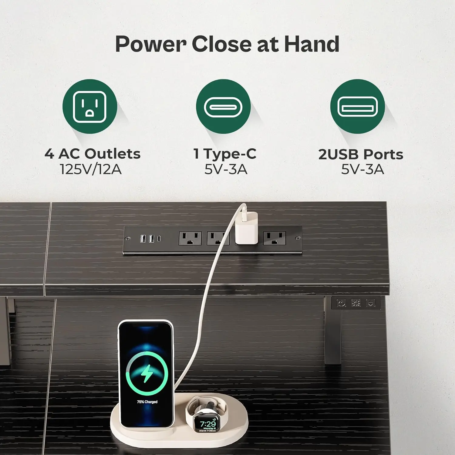 مكتب ألعاب مقاس 47 بوصة مزود بمنافذ طاقة وأضواء LED و4 أدراج، أسود #3