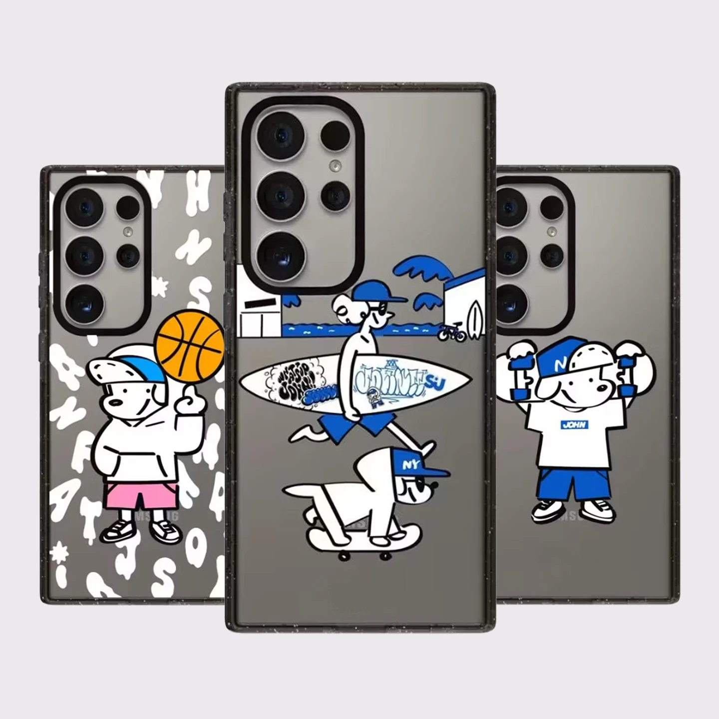 Cartoon Surfing Dog Acrylic Black Border Case for Samsung Galaxy S26 S25 S24 S23 Ultra S26U S25+ S26 Plus Protective Case