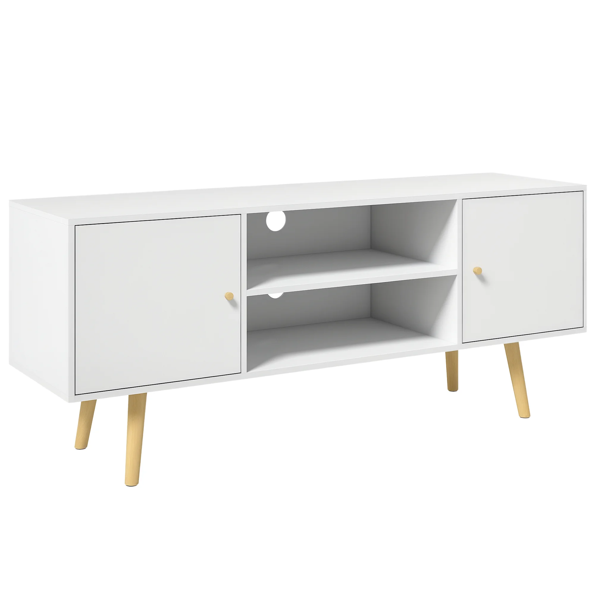 HOMCOM Meuble TV 120 cm, meuble télé pour téléviseur jusqu'à 55 pouces avec 2 placards et 2 étagères ouvertes, banc TV moderne pour salon,