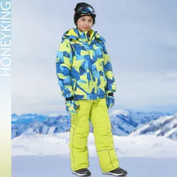 HONEYKING Kids Ski Suit Boys Snowsuit Outdoor Sports Winter Warm Waterproof Windproof Snowboarding Wear Jacket And Pants Set